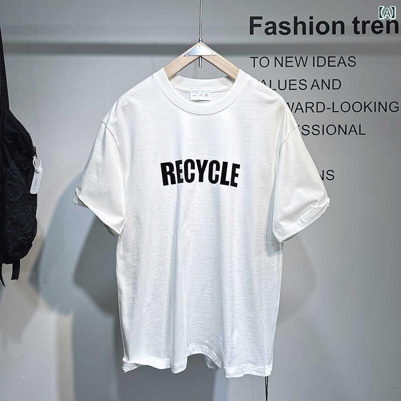 メンズ ファッション オシャレ 男性用 シンプル 大人 かっこいい カジュアル ストリート ヒップホップ HipHop レター プリント 半袖 T シャツ 夏 アメカジ 綿 ルーズ 半袖