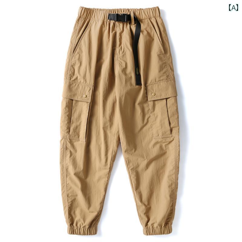 メンズ 男性用 ファッション オシャレ シンプル 大人 かっこいい ストリート ヒップホップ HipHop 速乾 春 ルーズ レッグ タイ 大きいサイズ カジュアル パンツ 夏 アイスシルク スタイル