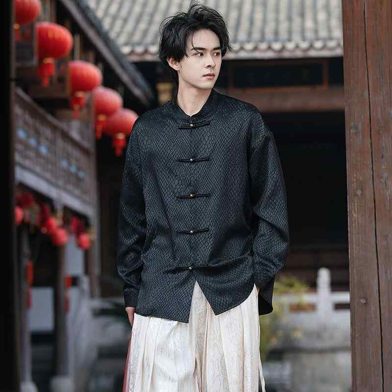 メンズ ファッション 服 用 オシャレ シンプル 大人 かっこいい 大きいサイズ ストリート 紳士服 長袖 シャツ ジャケット 民族衣装 服 パイソン スタンドカラー ボタン プレート スーツ