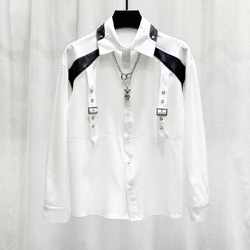 メンズ ファッション 服 男性用 オシャレ シンプル 大人 かっこいい ストリート コントラスト サスペンダー シャツ カジュアル 長袖