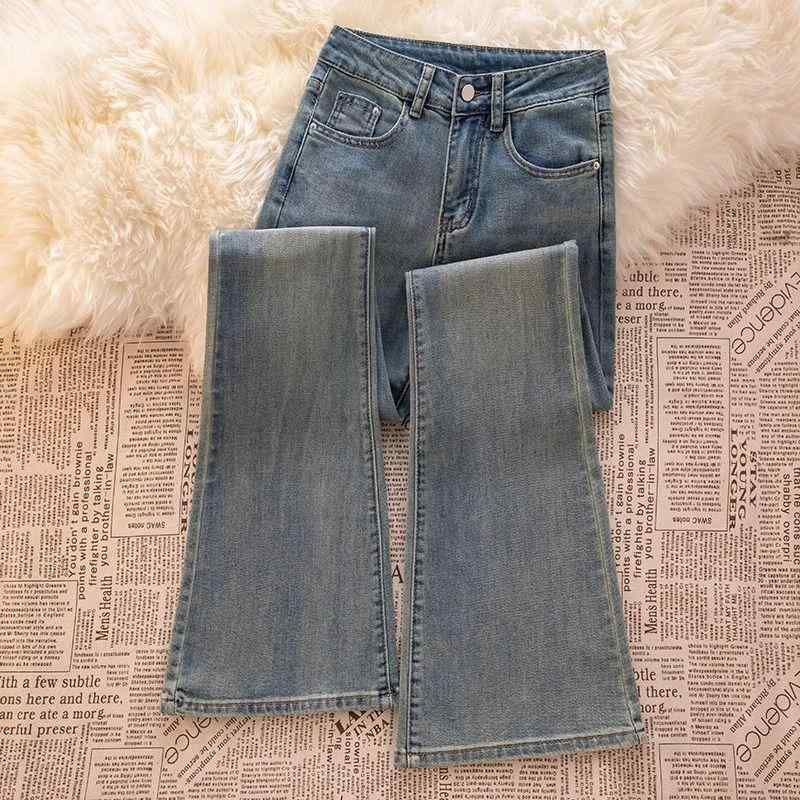 ファッション 服 オシャレ カワイイ シンプル 大カワイイ サイズ 婦服 ライト カラー フレア ジーンズ スリムフィット ファー エッジ モップ パンツ