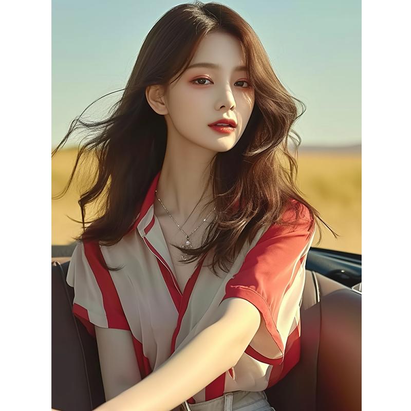 秋服 レディース ファッション オシャレ カワイイ シンプル 大人カワイイ 大きいサイズ 秋 ソフト 韓国スタイル トップス スリミング レッド プリント シャツ