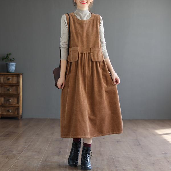秋服 レディース ファッション オシャレ カワイイ シンプル 大人カワイイ 大きいサイズ コーデュロイ ベスト スカート 秋冬 スリム ミドル丈 大きい裾 ノースリーブ ドレス