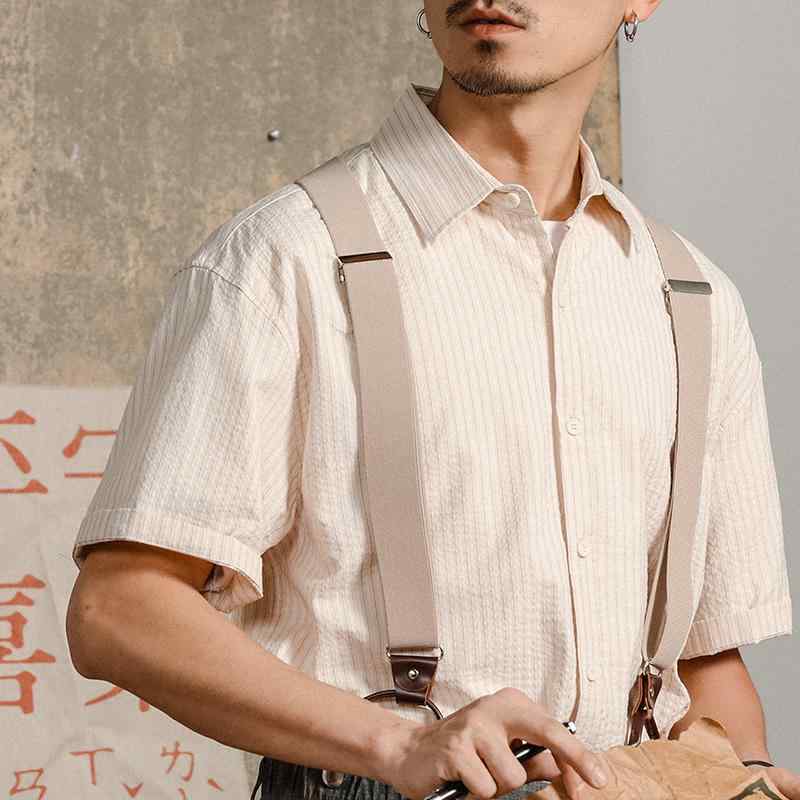秋冬 コーデ メンズ 服 シンプル ファッション オシャレ 大人 かっこいい 大きいサイズ ストリート 紳士服 レトロ 縦縞 シャツ 半袖 シアサッカー 快適 薄手 スタイル