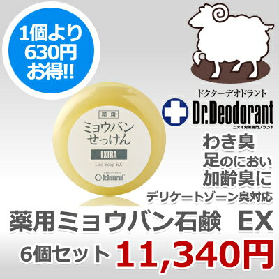 【送料無料】【630円OFF】ドクターデオドラント 薬用 ミョウバン石鹸 EX 6個セット【わきが ワキガ 体臭 予防 制汗剤 加齢臭 足のにおい わきが対策 デオドラント ミョウバンせっけん】【楽ギフ_包装】【HLS_DU】【あす楽対応】ドクターデオドラント公式 楽天ショップ【ラムズ・マークス】わきが対策 ワキガ対策 加齢臭対策 体臭 体臭対策 足のにおい デリケートゾーン