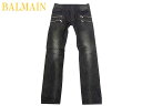 RM12SS正規 美品 バルマンオム バイカーデニム Wファスナー0851【中古】BALMAIN HOMME ブラックデニム ジーンズ ブルーベルジャパン 201年春夏モデル