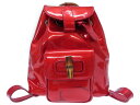 グッチ ミニミニ バンブー リュックサック エナメル レッド レディース 0128 【中古】 GUCCI