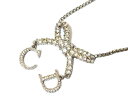 美品 クリスチャンディオール リボンモチーフ ラインストーン ネックレス シルバー 0476【中古】Christian Dior 男女兼用