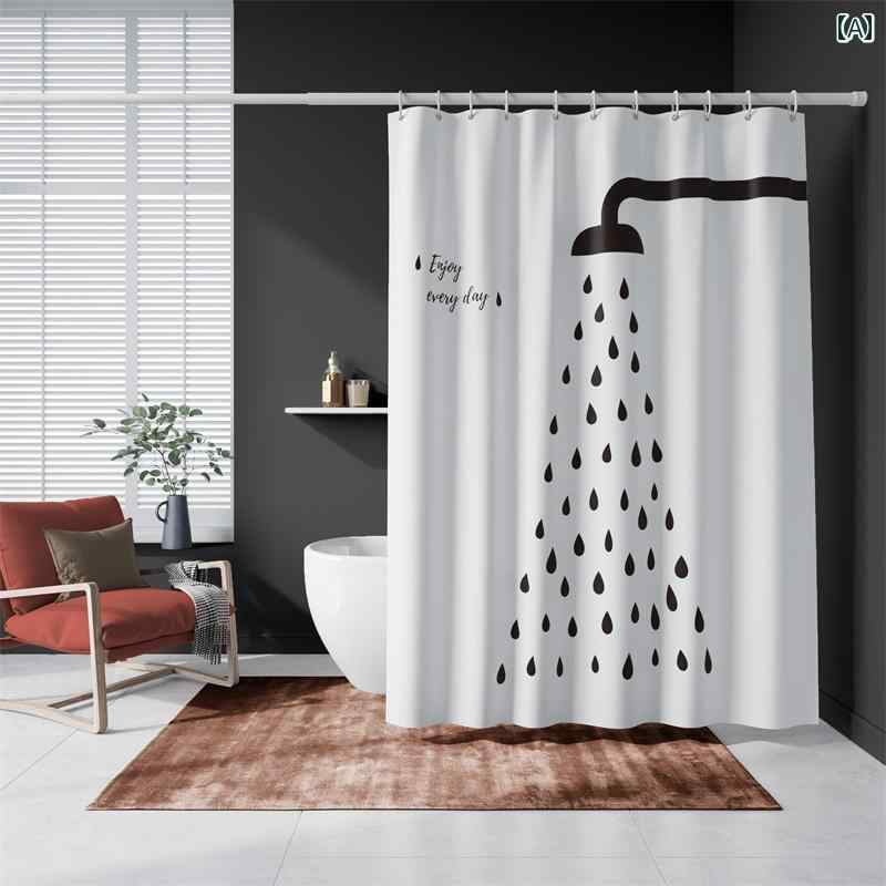 商品 ポリエステル製 マグネット 式 厚手 防水 防 カビ バス ルーム ホテル 間仕切り カーテン シャワー.シンプルスタイル