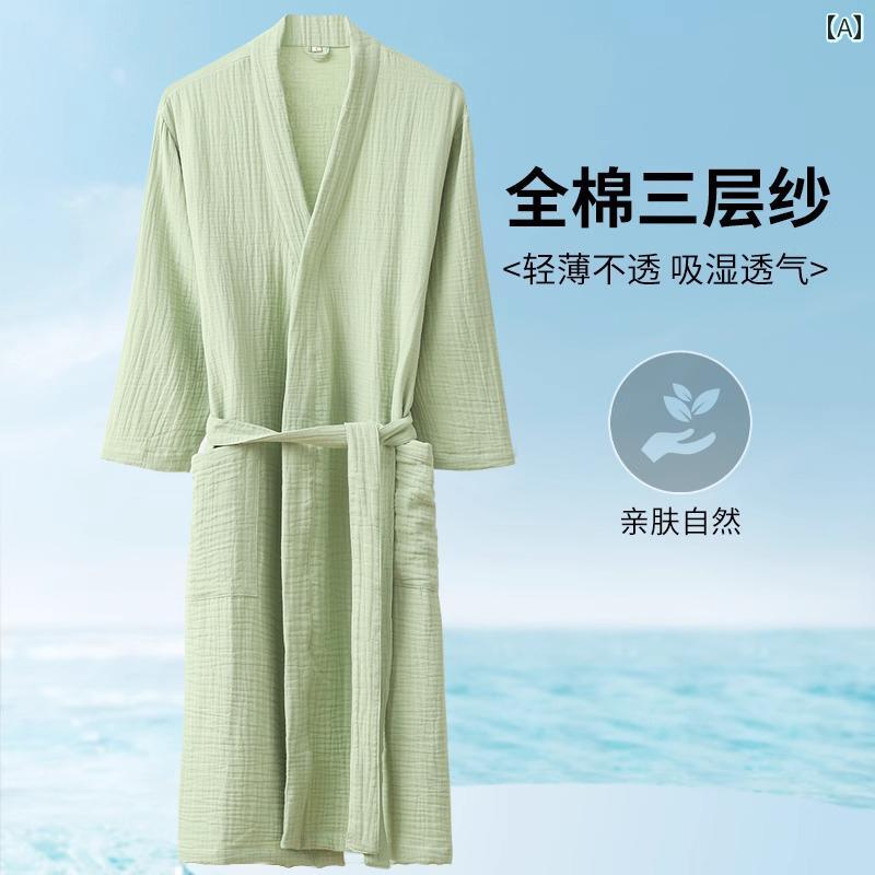 3層 ガーゼ バスローブ 綿 大人 女性 吸 水 速乾 バス 6 男性 カップル パジャマ ローブ.オシャレシンプルスタイル