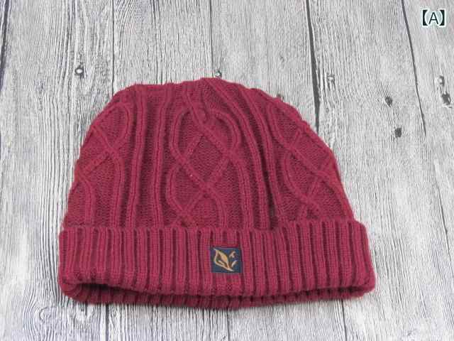 帽子 メンズ 男性用 秋冬 無地 ニット帽 毛糸 ビーニー リブ編み ワインレッド あったか 防寒(x50)