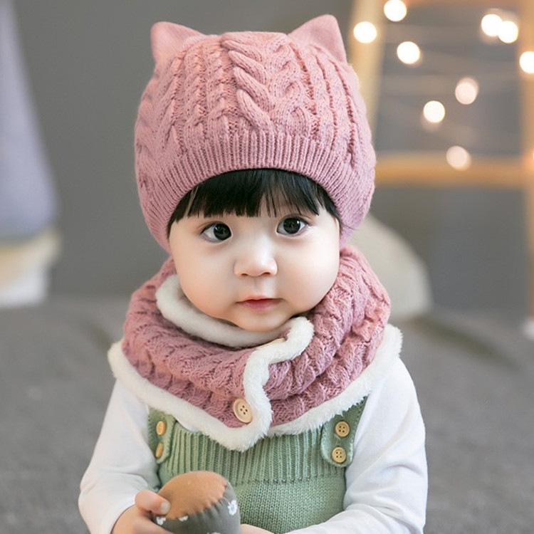 ニット帽 キッズ 秋冬 子供 幼児 ベビー 男の子 女の子 耳当て付き ネックウォーマー 一体型 厚手 あったか 保温 防寒 レッド グレー カーキ ブラック ワインレッド ピンク(x100)