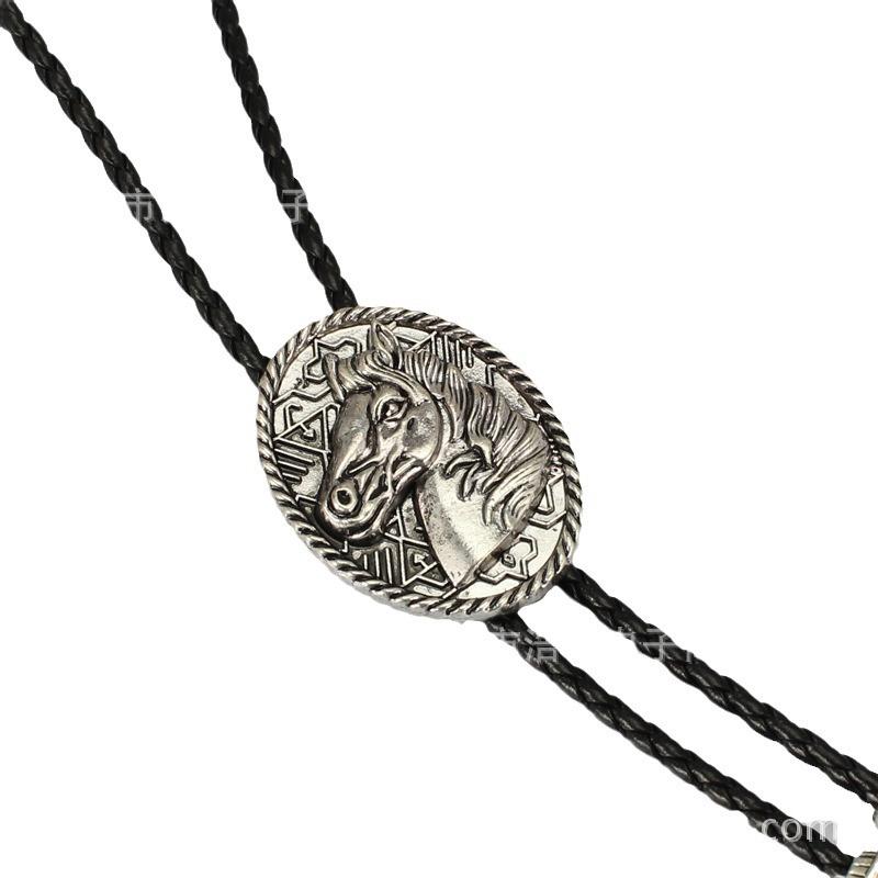 ボロタイ 男女兼用 ネクタイ 馬 ホース モチーフ ウエスタン カウボーイ風 ペンダント 幾何学模様 カジュアル おしゃれ シルバー(x100)