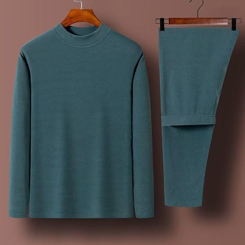 インナー メンズ 秋冬 肌着 上下セット あったか 保温 薄手 ストレッチ 伸縮性 長袖 トップス ズボン 男性用 防寒 半ハイネック 黒 ブラック グレー 部屋着 ルームウェア