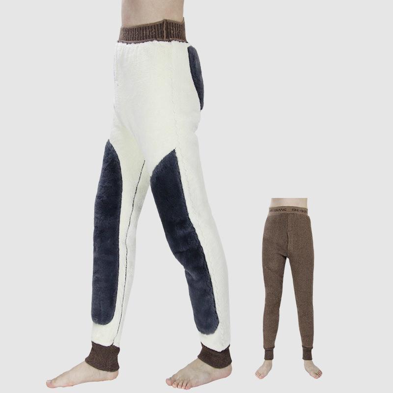 ズボン メンズ 男性用 裏起毛 あったか素材 羊毛 高腰 防寒 インナー タイツ 綿 厚手 無地 キャメル ベージュ XL XXL XXXL XXXXL(x10)