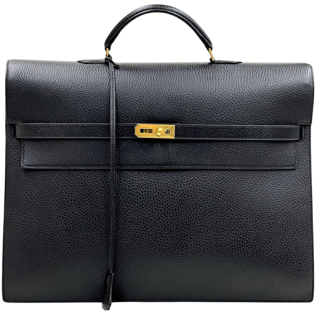 【中古】エルメス　ケリーデペッシュ38　アルデンヌ　黒　ゴールド金具　ビジネスバッグ　□A刻印　HERMES　《送料無料》