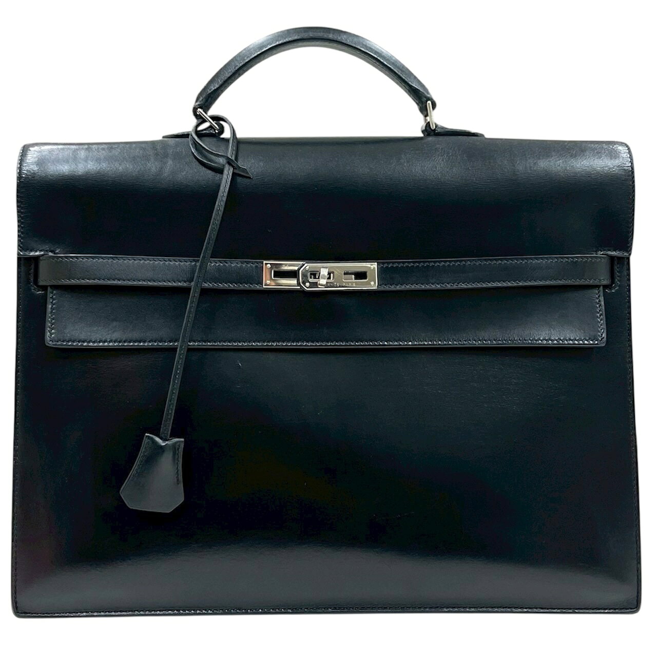 【中古】エルメス　ケリーデペッシュ38　ボックスカーフ　黒　シルバー金具　ビジネスバッグ　□K刻印　HERMES　《送料無料》