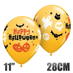 あす楽！【ハロウィン　風船】ハロウィン アイコン 11インチ28CM　オレンジ ゴースト・バット・ドクロ【ゴム風船　ばら売り　バルーン　パーティー飾り付け ホームパーティー　デコレーション】【Halloween party balloon】　リトルレモネード