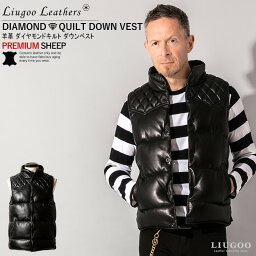 Liugoo Leathers 本革 <strong>レザー</strong><strong>ダウンベスト</strong>　ダイヤキルト メンズ リューグー<strong>レザー</strong>ズ VST04A 本革ベスト <strong>レザー</strong><strong>ダウンベスト</strong> <strong>レザー</strong>ジャケット 革ジャン 本革ジャケット 本革ダウンジャケット ダウンコート <strong>ダウンベスト</strong>