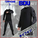 迷彩服 上下 タイフォン BDU 上下 セット コンバットシャツ + コンバットパンツ + タクティカルキャップ サバゲー 装備 服 黒 サバイバルゲーム 初心者 服装 メンズ レディース 女性 あす楽