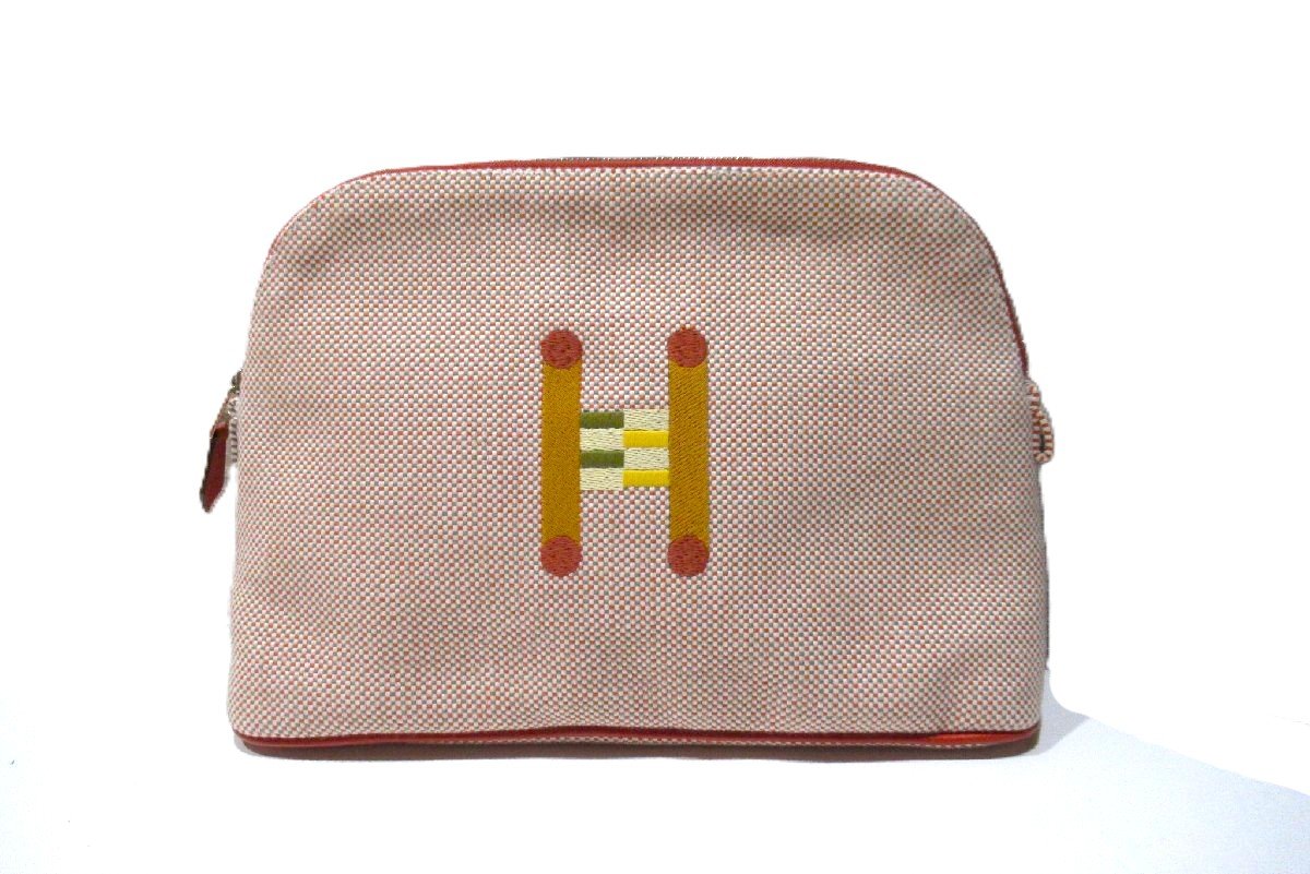 【新品】 エルメス HERMES ボリード ポーチ クレイジーH MM キャンバス オレンジ 小物入れ