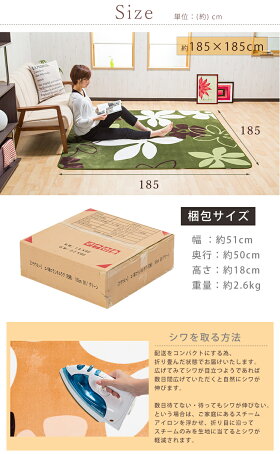 【送料無料】フランネルラグマットラグカーペット185*185cm絨毯じゅうたんラグマットフラウミー185×185センチ床暖房対応ホットカーペット対応センターラグオールシーズン約2畳用不織布滑り止め加工軽量【新生活2016】