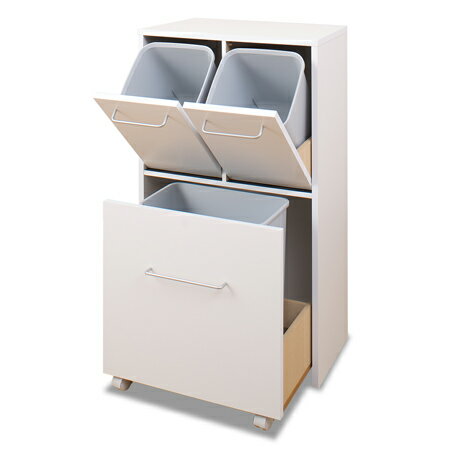 キャスタ−付きダストボックス　薄型　3分別　ホワイト（ゴミ箱　ごみ箱　ダストbox　くずかご　送料無料）（ 分別ゴミ箱 縦型 スリム ）