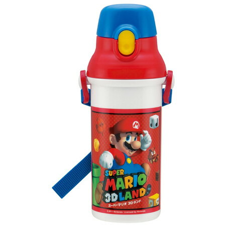 子供用水筒　スーパーマリオブラザーズ　直飲みプラワンタッチボトル　480ml　プラスチック製　キャラクター