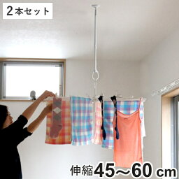 <strong>室内物干し</strong> 吊下げ型室内物干 長さ45cm～60cm 伸縮 2本セット （ 部屋干し <strong>吊り下げ</strong> 天井 室内干し 室内物干 室内 物干し 洗濯 洗濯物干し 取り付け 室内干し 洗濯用品 省スペース 花粉対策 梅雨対策 着脱式 コンパクト ）