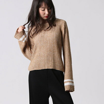 G_ EMODA CUFF LINE KNIT TOP ix[Wj