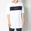 スタイルブロック STYLEBLOCK 綿100%モノトーン切替ブロッキングロゴプリント半袖Tシャツカットソー (ホワイト×ネイビー)