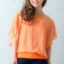 ジュノア JUNOAH シフォンふんわりスリーブトップス/カットソー/インナー/Tシャツ/ティーシャツ/半袖/韓国/韓国ファッション/春夏秋冬/ (オレンジ)