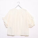 【アウトレット】グリーンパークス Green Parks outlet W 袖フリルリボン付7分袖ブラウス (アイボリー)