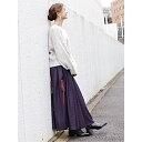 ECLIN ドロストリボンチェックマキシスカート ネイビー