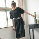 ユメテンボウ 夢展望 Tシャツワンピ×裾プリーツ (ブラック)