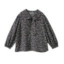 ユメテンボウ 夢展望 ボウタイリボンプリーツトップス (ブラウン花)