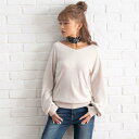 ユメテンボウ 夢展望 両Vカシミアタッチバルーン袖ニット (ベージュ)