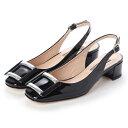 【アウトレット】インターショシュール INTER-CHAUSSURES ブロックバックルバックバンドパンプス (ブラックエナメル)
