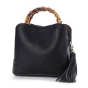 カシュカシュ cache cache バンブーハンドル3つ口素押し柄ショルダーバッグ (ブラック)