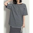 リエディ Re_EDIT 綿天竺ボーダー肩紐バックシャンTシャツ (ブラック×アイボリー)