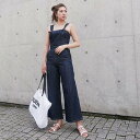 リエンダ rienda バックレースアップワイドサロペットPT (ブルー)