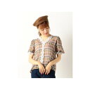 archives シアーチェックVネックブラウス YELLOW