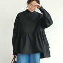 コカ coca バンドカラー切り替えギャザーブラウス (Black)