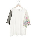スカラー ScoLar きのこ深海柄 袖切替Tシャツ (オフホワイト)
