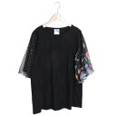 スカラー ScoLar きのこ深海柄 袖切替Tシャツ (ブラック)