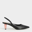 レザースカルプチャーヒール スリングバックパンプス (Black)