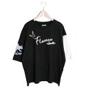 スカラー ScoLar ネコ×蝶柄Tシャツ (ブラック)
