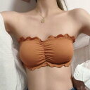 ミニミニストア miniministore ギャザー チューブトップブラ ノンワイヤー オフショルダー ブラトップ カップ付き ストラップレス リブベアトップ ホック 【返品不可商品】(オレンジ)