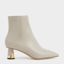 メタリックアクセント テクスチャードアンクルブーツ / Metallic Accent Textured Ankle Boots (Chal