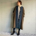 ジュノア JUNOAH キルティング切替ロングコート (チャコールブラウン×ネイビー)